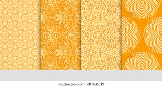set of art seamless pattern with geometric floral ornament. orange color. vector illustration
