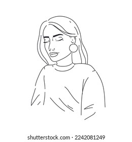 Set of art simple design line girls portraits. Minimalist vector illustration of beautiful woman. Line drawing.