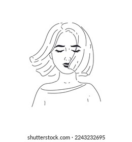 Set of art simple design line girls portraits. Minimalist vector illustration of beautiful woman. Line drawing.