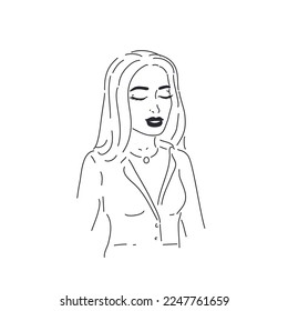Set of art simple design line girls portraits. Minimalist vector illustration of beautiful woman. Line drawing.