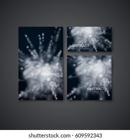 Set of art stationery template. Grey smoky explosion. Vector art illustration of dusty explosions. Applicable for poster, banner, brochure, card or flyer design