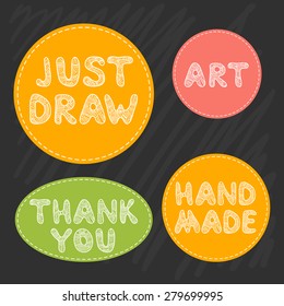 Set of art stickers with phrases. Zentangle