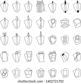 Set of art supplies - black and white simple geometric vector design. Icons of art instruments for painting, drawing, sketching. White isolated background. Paper cut effect. Straight line.