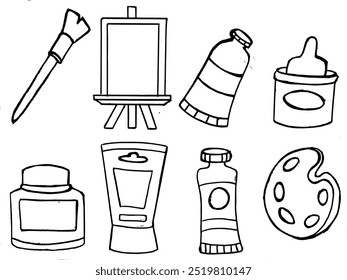 set of art supplies for drawing, icons