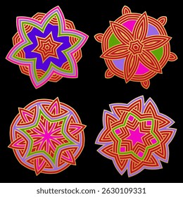 Set of art templates, mandala stencils suitable for laser cutting of metal, wood carving, coloring, stained glass. Isolated. Patterns and ornaments of the East, Asia, India, Mexico, Aztec, Peru.