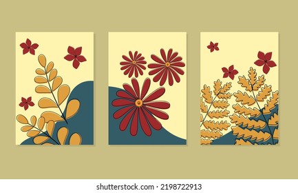 set of art templates for wall decoration with cartoon flowers