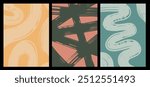 Set of art trendy backgrounds, vector patterns. Various doodle shapes, design objects. Freehand Lines, curved. Brush stroke style. Vector hand drawn abstract. Pastel colors elements are isolated.