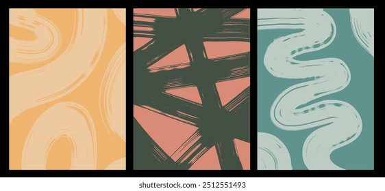 Set of art trendy backgrounds, vector patterns. Various doodle shapes, design objects. Freehand Lines, curved. Brush stroke style. Vector hand drawn abstract. Pastel colors elements are isolated.