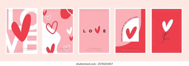 Set of art Valentine's day sale poster or banner background template 