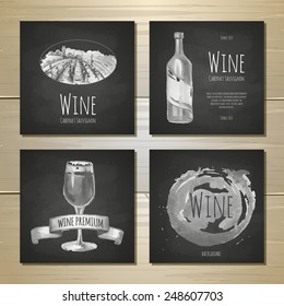 Set of art wine banners and labels design. Chalk drawing