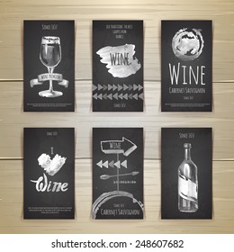 Set of art wine cards and labels design. Chalk drawing