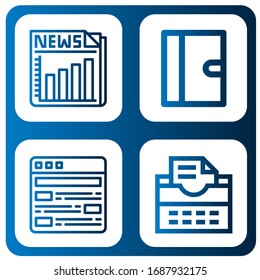 Set of article icons. Such as Newspaper, Journal, Article, Typewriter , article icons