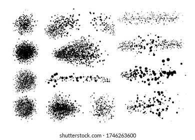 Set of articstic creative brushes, lines  with dotts, spaltters circle spots, drops. Spray texture. 