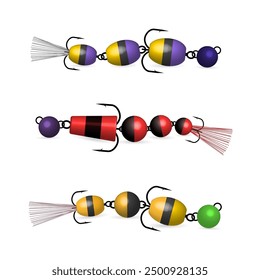 Set of artificial fishing baits mandula, isolated on white background, 3D vector illustration.
