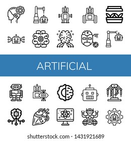Set of artificial icons such as AI, Robot, Artificial intelligence, Turing, Artificial light, Robotics, heart, Quantum ,