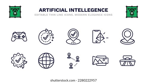 set of artificial intellegence thin line icons. artificial intellegence outline icons such as availability, visit, ar, geolocation, technical support, technical support,  , demographic, panorama,