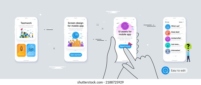 Conjunto de inteligencia artificial, servicio 24h e iconos de línea de protección de la nube. Interfaz de teléfono. Incluye ascensor, wifi de 5g, iconos de transporte para bebés. Vector