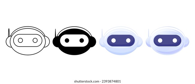 Set of artificial intelligence chat bot technology, digital robot face. Customer support, gpt. Online service, internet chatbot virtual modern app. Isolated on white background. Vector illustration