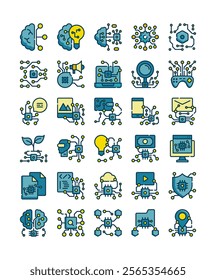 set of artificial intelligence decoration element filled outline icon vector illustration
