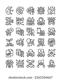 set of artificial intelligence decoration element line icon vector illustration