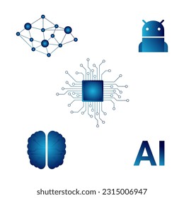 set of artificial intelligence elements: Android, CPU, AI