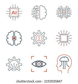 set of artificial intelligence icon vector design