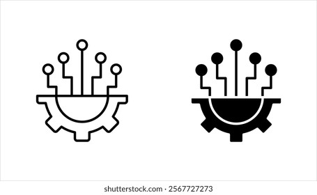 Set of artificial intelligence icons. Contains machine learning, data science, virtual assistant, technology, Turing test, on white background.