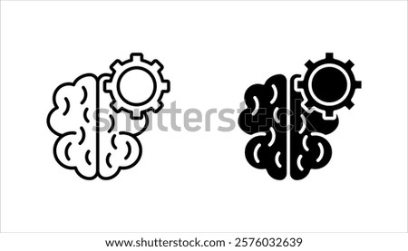 Set of artificial intelligence icons. Contains machine learning, data science, virtual assistant, technology, Turing test, on white background.