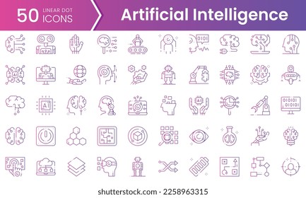 Set of artificial intelligence icons. Gradient style icon bundle. Vector Illustration