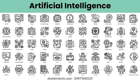 Set of artificial intelligence icons. Linear style icon bundle. Vector Illustration