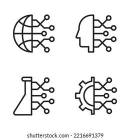 Set of Artificial Intelligence icons. Outline style. Vector. Isolate on white background.