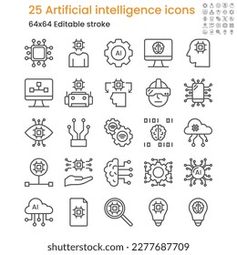 Set of Artificial intelligence icons. outline style