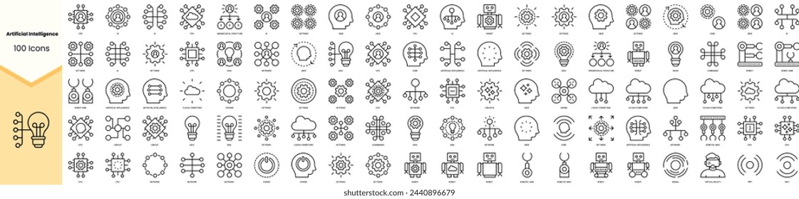 Set of artificial intelligence icons. Simple line art style icons pack. Vector illustration
