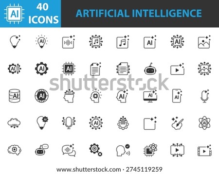 set of artificial intelligence icons, technology, ai generator