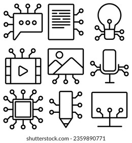 Set of artificial intelligence icons. Vector. Isolated on white.