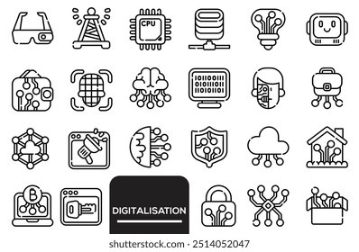 Set of artificial intelligence line icons. Technology, ai, digital, brain, chip etc. 