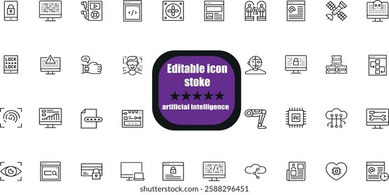 Set of artificial intelligence line icons. Technology,