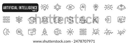 Set of artificial intelligence line icons. Technology, ai, digital, brain, chip etc. Set 2