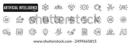 Set of artificial intelligence line icons. Technology, ai, digital, brain, chip etc. Set 3