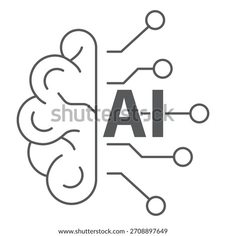 Set of artificial intelligence line icons. Technology, ai, digital, brain, chip etc. Artificial intelligence AI processor chip icon.AI Processor circuit vector set. Mini AI CPU icon collection