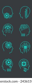 Set of Artificial intelligence line style. machine learning robot heads. Collection of Artificial intelligence icons. smart robotic head. and artificial intelligence heads