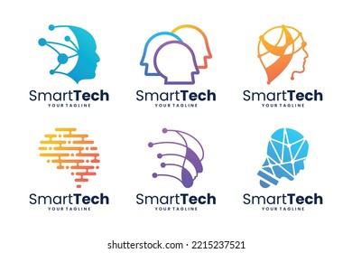 Set of artificial intelligence logo design. Smart technology, digital connection concept.