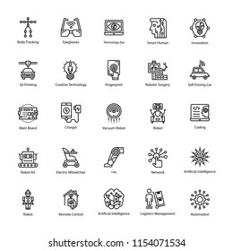 
Set of Artificial Intelligence Outline Vector Icons
