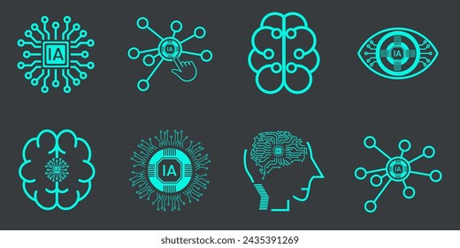 Set of Artificial Intelligence Related Vector Line Icons. Contains such Icons as Face Recognition, and Artificial Intelligence Vector Line Icons Sets