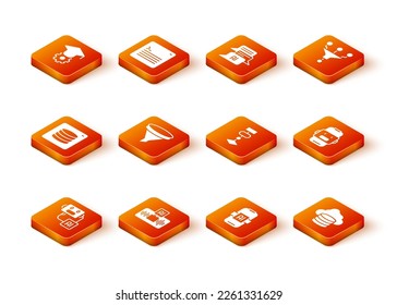 Set Artificial intelligence robot, AI, Server, Data, Funnel or filter, Algorithm, Cloud database and Chat icon. Vector