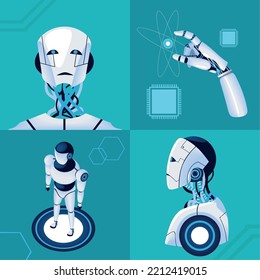 set of artificial intelligence robot, vector style