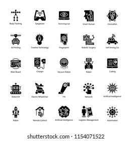 
Set of Artificial Intelligence Solid Vector Icons
