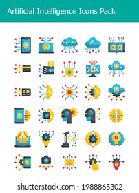 set of artificial intelligence technology icons pack flat style vector illustration