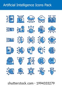 set of artificial intelligence technology icons pack two tone style vector illustration