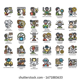 Set of artificial intelligence thin line and pixel perfect icons for any web and app project. 